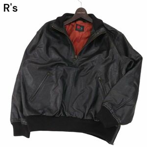 R's RECREATIVE MOTORCYCLING 牛革★ カウ レザー ハーフジップ プルオーバー ジャケット Sz.L　メンズ 黒 日本製 バイク　I3T02473_C#N