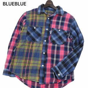 BLUEBLUE ブルーブルー ハリウッドランチマーケット INDIGO DYE★インディゴ クレイジー 長袖 チェック シャツ Sz.M　メンズ　I3T02575_C#C