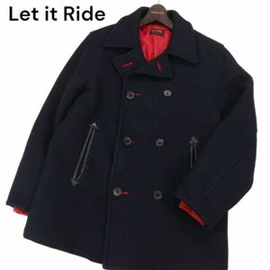 Let it Ride レットイットライド 秋冬 裏赤 中綿★ メルトン ウール Pコート Sz.L　メンズ ネイビー 日本製　I3T02598_C#N