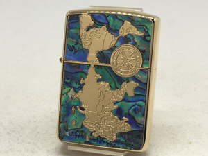 送料無料 ZIPPO[ジッポー]アーマー両面加工 世界地図 Shell-World Map(G)Gold Plate