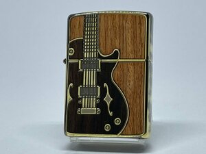 送料無料 ZIPPO[ジッポー]両面加工 アンティーク ギター ウッド ブラスイブシ