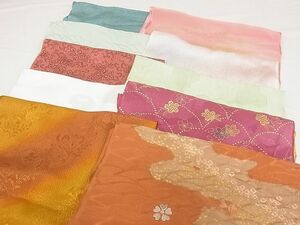 平和屋-こころ店■和装小物　上質な帯揚げ10枚セット　寿光織　刺繍　草花　鬼しぼ縮緬　金糸　金彩　逸品　A-wj5843