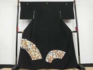 平和屋-こころ店■豪華黒留袖　駒刺繍　地紙枝梅文　金銀彩　着丈161.5cm　裄丈64.5cm　正絹　逸品　A-br6599