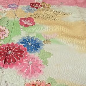 平和屋野田店■豪華振袖 駒刺繍 雲取り草花文 暈し染め 金彩 逸品 n-kn1230の画像5