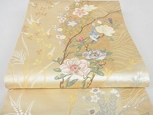 平和屋2■六通柄袋帯　優彩　花鳥優彩苑図　金銀糸　逸品　未使用　ps10102