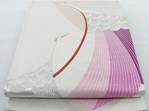 平和屋-こころ店■六通柄袋帯　唐織　飛鶴文　金銀糸　正絹　逸品　B-fw0554