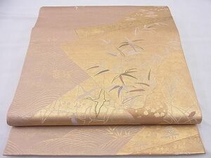 平和屋野田店■六通柄袋帯　色紙重ね飛鶴吉祥文　金糸　逸品　n-me0186