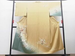 平和屋野田店■訪問着　駒刺繍　流水貝桶飛鶴花文　暈し染め　金彩　逸品　n-yc4311