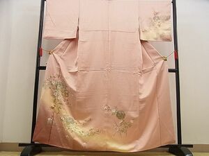 平和屋野田店■訪問着　刺繍　雪輪花文　暈し染め　たたき染め　金銀彩　逸品　n-up0519