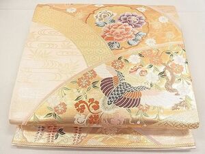 平和屋1■六通柄袋帯　唐織　雪輪花鳥文　金銀糸　逸品　kb2559