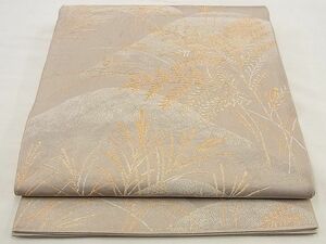 平和屋野田店■六通柄袋帯　遠山草花文　金糸　逸品　n-wu0340