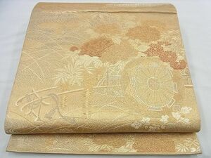 平和屋野田店■六通柄袋帯　花車文　九百錦　金糸　逸品　n-wu0300