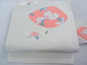 平和屋1■九寸名古屋帯　貝合わせ花文　銀糸　逸品　ca4918