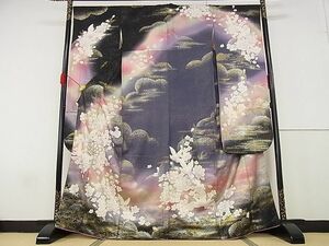 平和屋-こころ店■豪華振袖　花鳥文　暈し染め　金銀彩　着丈167cm　裄丈67.5cm　正絹　逸品　A-ja4819