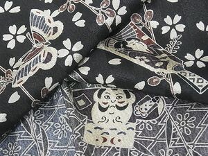 平和屋1■上質な小紋　凧　羽子板　花間道　黒地　逸品　vp8131