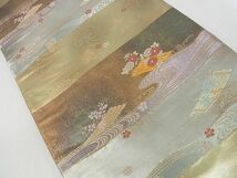 平和屋2■六通柄袋帯　流水花筏文　金糸　引箔　逸品　mz2874_画像2