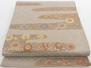 平和屋-こころ店■六通柄袋帯　霞洋花文　金糸　正絹　逸品　B-cy6917