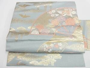 平和屋2■九寸名古屋帯　扇面鳳凰花文　金糸　逸品　ma3786