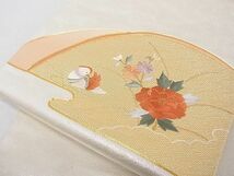 平和屋-こころ店■九寸名古屋帯　刺繍　鴛鴦花文　金糸　正絹　逸品　A-gk552_画像4