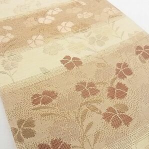 平和屋-こころ店■両面六通柄袋帯 草花文 市松 金糸 正絹 逸品 B-cy6854の画像3