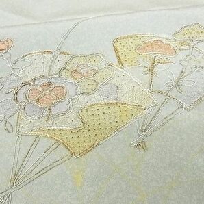 平和屋-こころ店■訪問着 駒刺繍 扇面草花文 暈し染め 金彩 着丈148.5cm 裄丈63.5cm 正絹 逸品 1B-np726の画像5