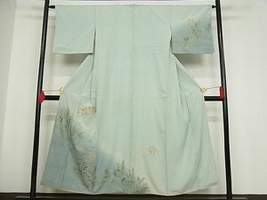 平和屋-こころ店■訪問着　駒刺繍　扇面草花文　暈し染め　金彩　着丈148.5cm　裄丈63.5cm　正絹　逸品　1B-np726