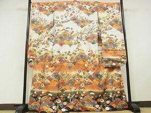 平和屋-こころ店■豪華振袖　駒刺繍　青海波花文　松竹梅　暈し染め　金彩　着丈163.5cm　裄丈66cm　正絹　逸品　B-zg7401