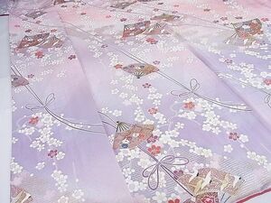 平和屋-こころ店■上質な小紋　扇面花文　暈し染め　金銀彩　着丈156cm　裄丈65cm　正絹　逸品　B-oa7465