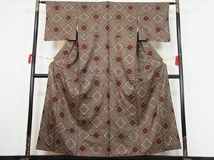 平和屋-こころ店■希少　本場大島紬　龍郷絣　花菱文　着丈153cm　裄丈60.5cm　正絹　逸品　A-ck6669