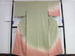 平和屋2■訪問着　総刺繍　枝花文　暈し染め　金糸　逸品　ic9218