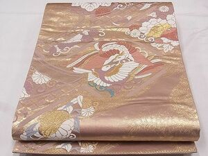 平和屋1■六通柄袋帯　唐織　双鶴花文　金糸　逸品　1fb0525