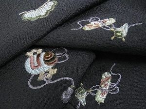 平和屋2■上質な小紋　総刺繍　宝尽くし　金糸　逸品　ox4308