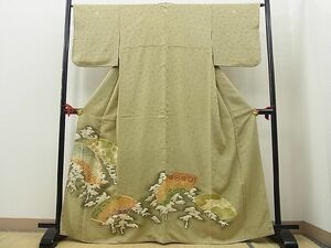  flat peace shop Noda shop # gorgeous color tomesode piece embroidery ground paper .. flower writing gold paint excellent article n-op0598