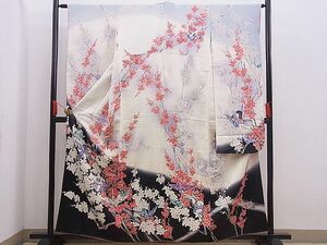 平和屋野田店■豪華振袖　手描き　童子遊び　折り鶴　槍梅　暈し染め　逸品　n-qt0504