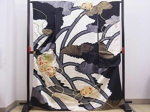 平和屋野田店■豪華振袖　絞り　駒刺繍　青海波鼓吉祥文　金銀糸　逸品　n-qt0507