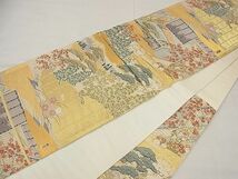 平和屋野田店■六通柄袋帯　唐織　屏風絵源氏物語　純金箔　逸品　n-ea0836_画像5