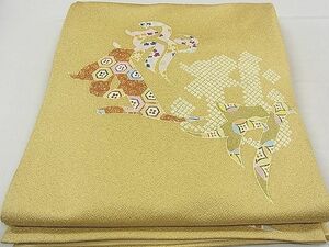 平和屋1■太鼓柄袋帯　作家物　吉祥文　金通し地　逸品　hy9813