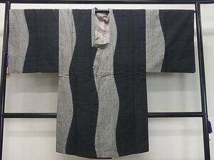 平和屋1■男性　道行コート　ロング丈　紬地　道長文　逸品　dy7230