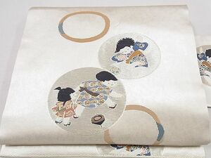 平和屋1■九寸名古屋帯　童子遊び丸文　金銀糸　逸品　ng3528