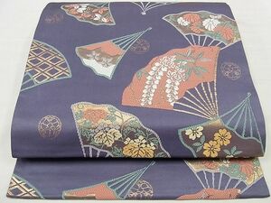 平和屋1■六通柄袋帯　唐織　扇面草花文　金糸　逸品　id0006