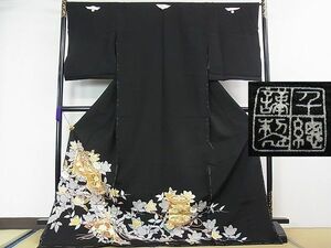 平和屋2■極上　創業460年・千總　黒留袖　駒刺繍　貝桶　扇　橘　金彩　高島屋扱い　仮絵羽　逸品　未使用　3kh1817