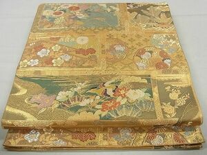 平和屋1■六通柄袋帯　唐織　錦棚花文様　金銀糸　逸品　ap4974