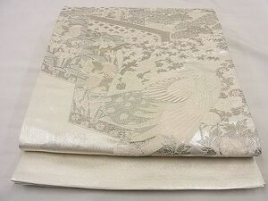 平和屋野田店■太鼓柄袋帯　唐織　屏風花鳥絵図　銀糸　逸品　n-te0214