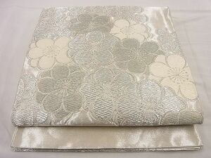 平和屋野田店■太鼓柄袋帯　唐織　槍梅文　銀糸　逸品　n-te0258