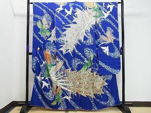 平和屋1■豪華振袖　銀駒刺繍　孔雀飛鳥花文　金銀彩　逸品　gh6164