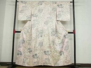 平和屋-こころ店■上質な小紋　舞扇花文　暈し染め　着丈155cm　裄丈62.5cm　正絹　逸品　1B-np951