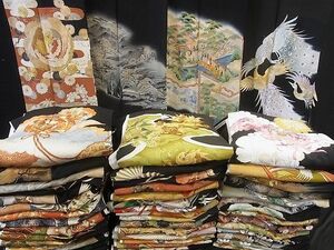 平和屋-こころ店■1円 黒留袖 まとめて50点 鳳凰 孔雀 唐獅子 人物 風景 乱菊 花柄 駒刺繍 金銀彩 など 未使用品あり 全て正絹 hi1051