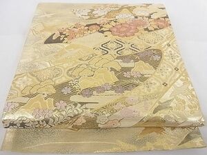 平和屋-こころ店■佐賀錦　六通柄袋帯　飛鶴花文　金糸　正絹　逸品　B-cy7121