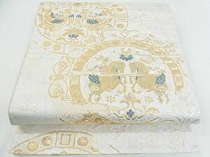 平和屋2■六通柄袋帯　狩猟花絵皿文　金銀糸　逸品　ox4410