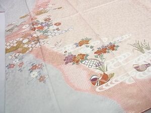 平和屋2■訪問着　駒刺繍　流水鴛鴦花文　金彩　逸品　ic9564